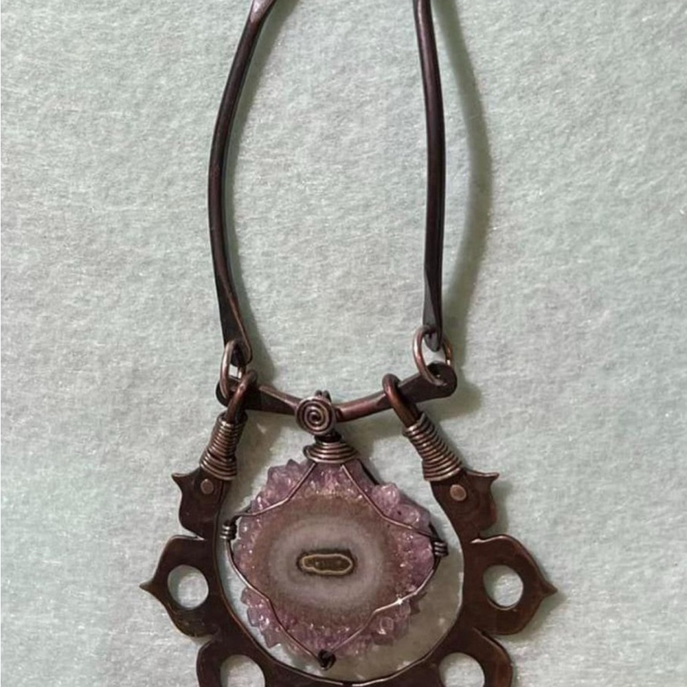 Elegant Copper and Purple Pendant Necklace